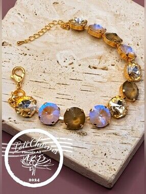Vintage Champagne W/ Large Premium Crystals In 18k Plated Tennis Bracelet